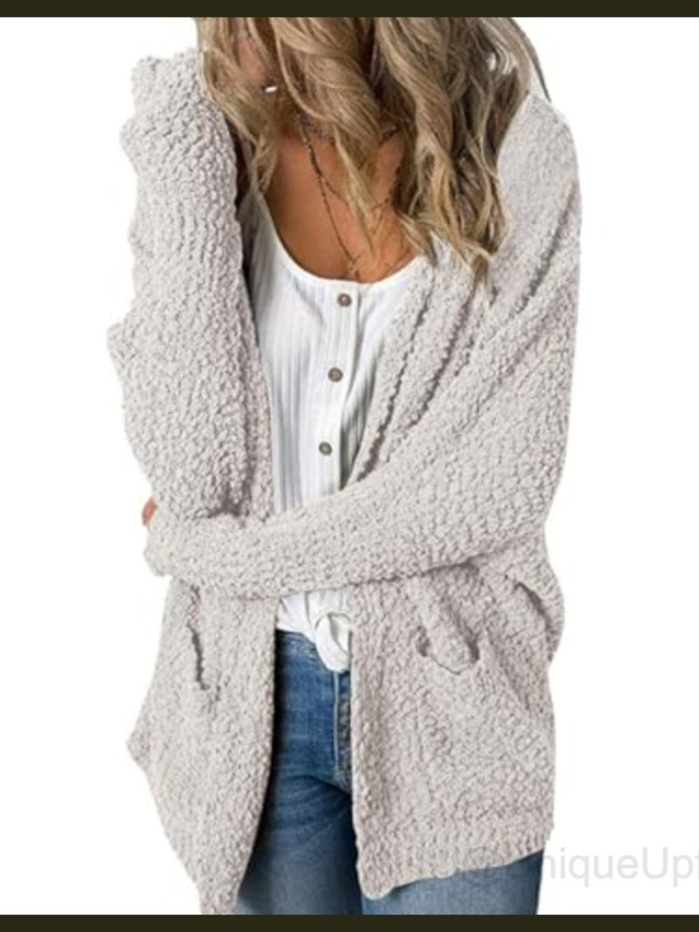 Fuzzy Chunky Oversized Cardigan Sweater Long Sleeve V-Neck Popcorn Knit
